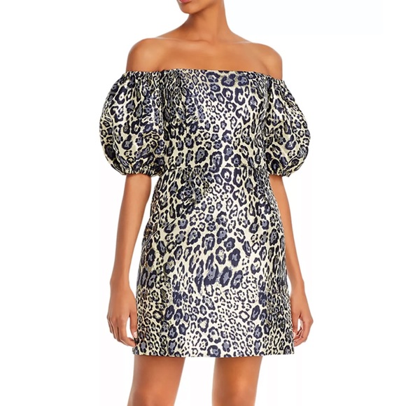 Aidan Mattox strapless, leopard cocktail dress with off the shoulder sleeves - Picture 1 of 8